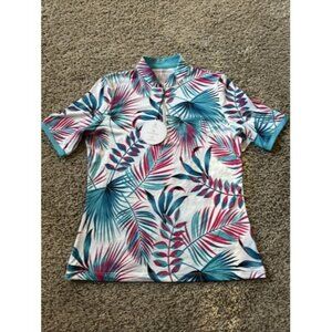 Tail Women's 1/4 Zip Short Sleeve Palm Print Golf Polo Size Small Colorful